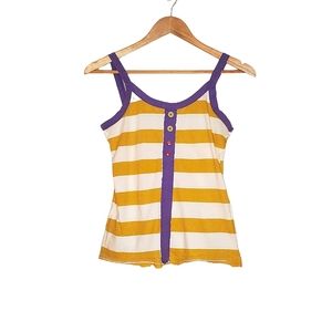 Indie Girl Striped Yellow and White Camisole Tank with Purple Accents